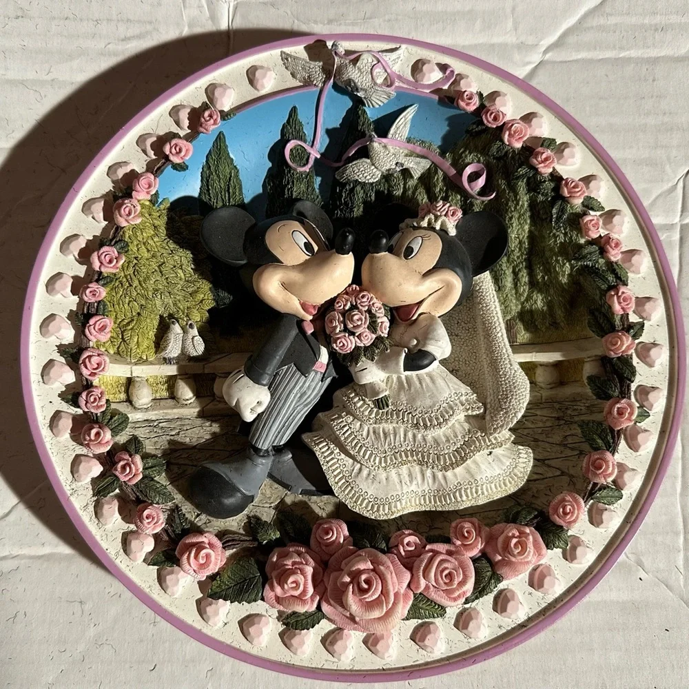 Disney Romantic Wedding Cake Topper Plate with Pink and Black Accents